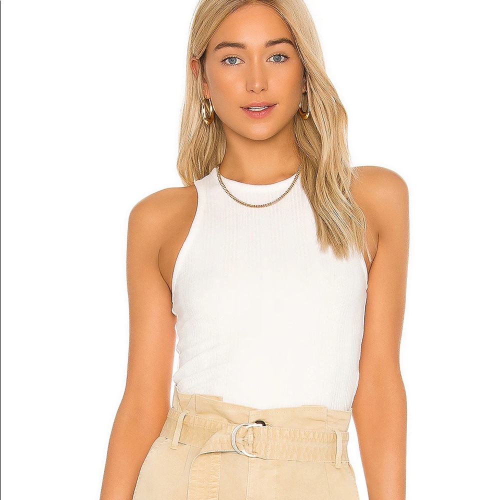 FRAME Ribbed Racerback Tank Sweater In Off White